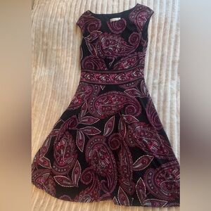 London Times Black and Pink Paisley Midi Dress